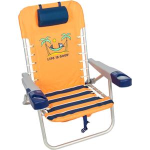 Life is Good 4-Position Lace-up Backpack Beach Chair with Pillow, Cup and Phone Holder, Canyon Orange