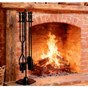 Fire Beauty Fireplace Tools, 5 Pieces Fireside Accessories Fire Kit Set,Woodstove Tools Holder Wrought Iron Handle Indoor Fireset Stand (32 Inches)