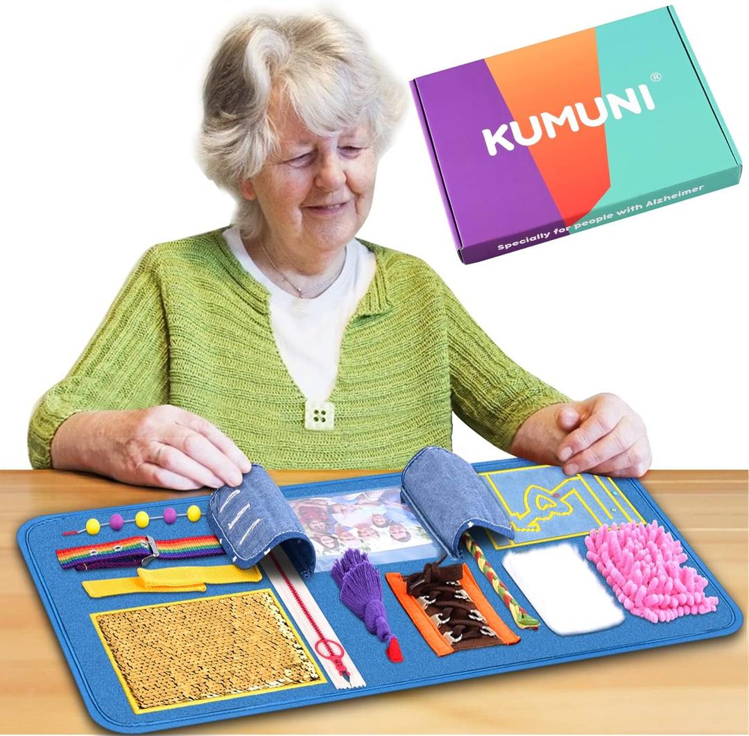Fidget Blanket, Dementia Activities for Seniors, Alzheimer's Products, Aids in Therapy of Person with Autism, Alzheimers and Dementia. (12 x 24 in)