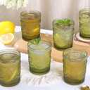 Darlion Vintage Glassware Drinking Glasses Set of 6-10.5 oz Green Glasses Water Tumbler, Embossed Glassware Cups for Juice, Beer, Cocktail, Whiskey, Various Mixed Drinks