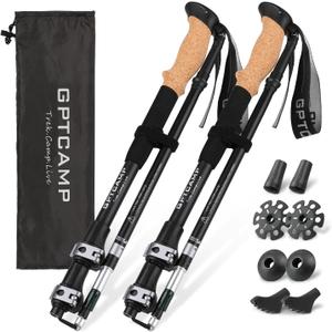 GPTCAMP Walking Sticks,Trekking Poles Collapsible Hiking Poles,Lightweight Folding Travel Walking Pole for Men Women,2pc Adjustable Hiking Stick with EVA Foam Grips for Backpacking (Black)
