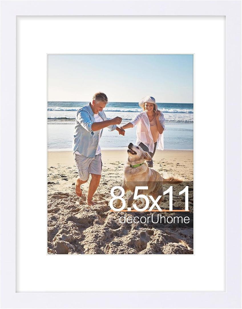 decorUhome 8.5 by 11 Picture Frame, Display Pictures 6x8 with Mat or 8.5x11 without Mat, Wall & Tabletop Display Certificate Frame, White, 1 Pack