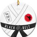 3 x Karate Christmas Ornament 2025 - Karate Black Belt Gifts for Boys, Men, Girls, Jiu Jitsu Ornament, Motivational Jiu Jitsu Gifts for Students, Teachers, Coaches, Ceramic Hanging Decor