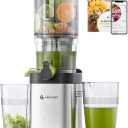 AMZCHEF Cold Press Juicer, 5.4" Juicer Machines with Large Feed Chute for Whole Fruits & Vegetables, Stainless Steel Juice Extractor with Large Auger, Triple Strainers, Easy Cleanup & Assembly