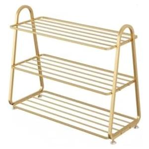 CUTMKGK Front Door Entrance Small Shoe Rack,Shoe Organizer Entryway Narrow All-Metal Closet Stackable Outdoor Weatherproof Shoe Holder Free Standing Wall Garage 3 Tier Room Shoe Shelf (Gold,H/22.8in)