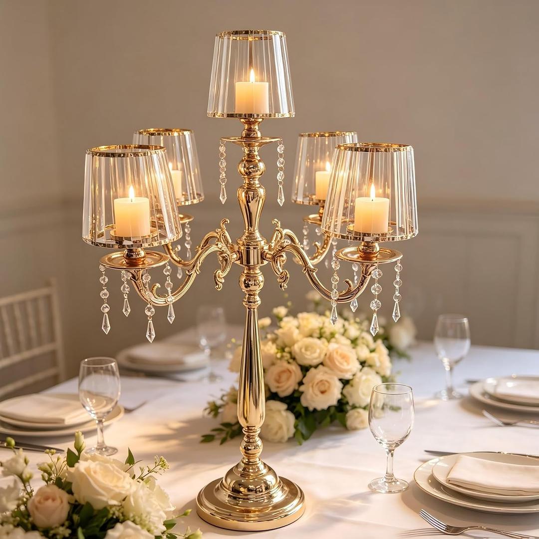5 Arm Gold Candelabra Centerpiece for Tables,33 Inches Tall