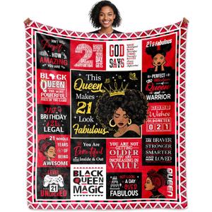 African American 21st Birthday Gifts for Her, Gifts for 21 Year Old Women Blanket 60"x50", 21st Birthday Decorations for Her, Afro-Americans Black Girl 21 Birthday Gift Ideas for Women