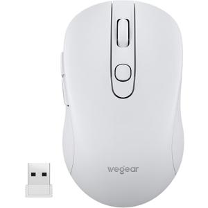 wegear USB Wireless Mouse for Laptop PC Mac, 2.4GHz Cordless Mouse with 6 Buttons, 5-Level Adjustable 4000 DPI, Ergonomic Portable Optical Computer Mice, 24-Month Battery Life -White