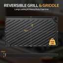 EWFEN Reversible Grill/Griddle, 16.7x9.5'' Pre-Seasoned Cast Iron Griddle Pan, Double Burner Cookware, Rectangular Non-Stick Stovetop Griddle with Handles, Flat Top Plate for Oven, Grill & Campfire