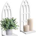 HPC Decor Candle Sconces Wall Decor Set of 2- Handmade Wall Sconce Candle Holder- White Window Shape Wood Wall Home Decor- Farmhouse Wall Decorations for Living Room, Bedroom, Bathroom, Dining Room