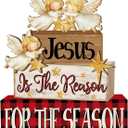 4 Pcs Christmas Decorations Indoor - Wooden Angel Table Decoration for Home - Christmas Centerpiece For Table - Winter Tiered Tray Decor Rustic Farmhouse Xmas Gift for Home Kitchen Mantel