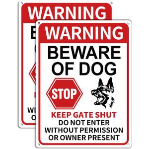 2 Pack Beware of Dog Signs, 13x9.9 inch Reflective Tin Sign Beware of Dog for Fence, Do Not Enter Sign Great for Garden and Yard Wall Decor