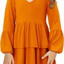 storeofbaby Girls Long Sleeve Dress Casual V Neck Loose Fit Flowy Swing Dresses 4-13 Years (Orange, S)