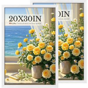 20x30 Poster Frame 2 Pack, Textured White Solid Wood, Wall Gallery Picture Frame