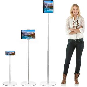 OATSBASF Heavy-Duty iPad Floor Stand - 66.1" Height-Adjustable Universal Tablet Holder, Overhead Bed Stand Fits 4.7-12.9" iPad Pro/Air/Mini, Kindle & Cell Phones, White