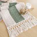 FEXIA Sage Green Table Runner 72 Inches Long with Tassels Boho for Easter Home Decor Rustic Macrame Farmhouse Table Cover for Srping Party Bohemian Bridal Shower Dining Decorations(12x72 Inches)