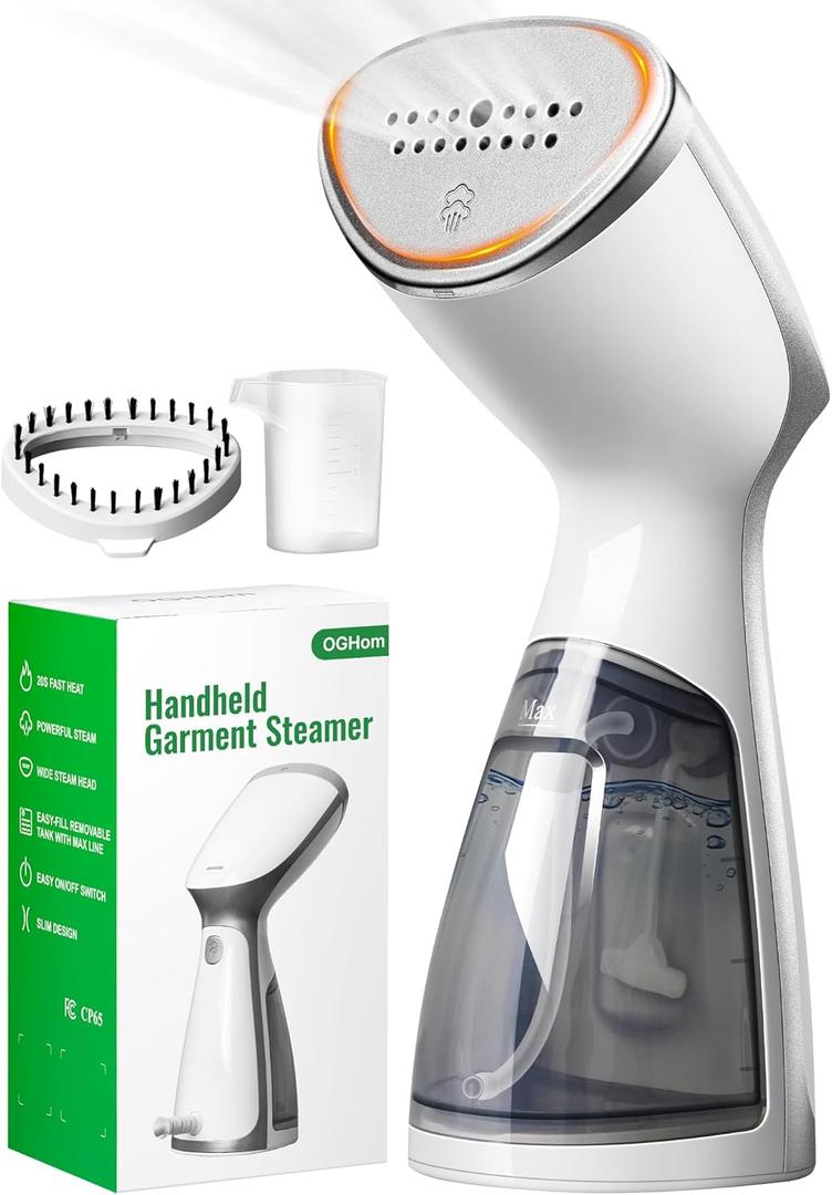 OGHom Portable Travel Handheld Steamer for Clothes, Garment Wrinkle Remover, 1000W Strong Penetrating Fabric Steamer, for Home, Office, Travel (ONLY FOR 120V) -White