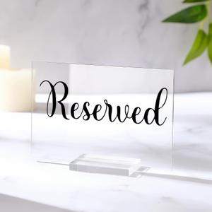 Roowest 10 Set Acrylic Reserved Table Signs Clear Wedding Reserved Signs with Holder Table Cards for Wedding Seating Reception Restaurant Birthday Party Ceremony Decoration(Clear, Black)