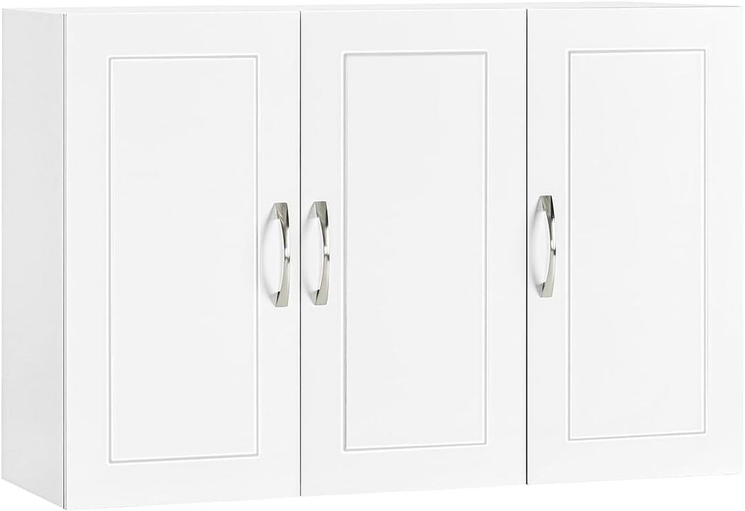 SoBuy Wall Cabinet Laundry Room, Medicine Cabinet for Kitchen Bathroom Garage, Wall Storage Cabinet with Adjustment Shelves, White FRG231-L-W