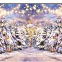 10x6 FT Snow Scene Christmas Pine Tree Shining Stars Photography Background Fuzzy House Winter Wonderland Forest Background for Family Festival Decorations Photo Studio Props (Golden-Castle)