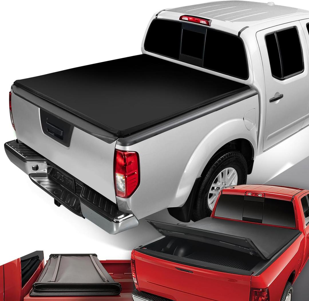 DNA Motoring Truck Bed Soft Tri-Fold Adjustable Tonneau Cover Compatible with 2005-2021 Frontier 5Ft Fleetside/Styleside Bed, TTC-TRISOFT-045