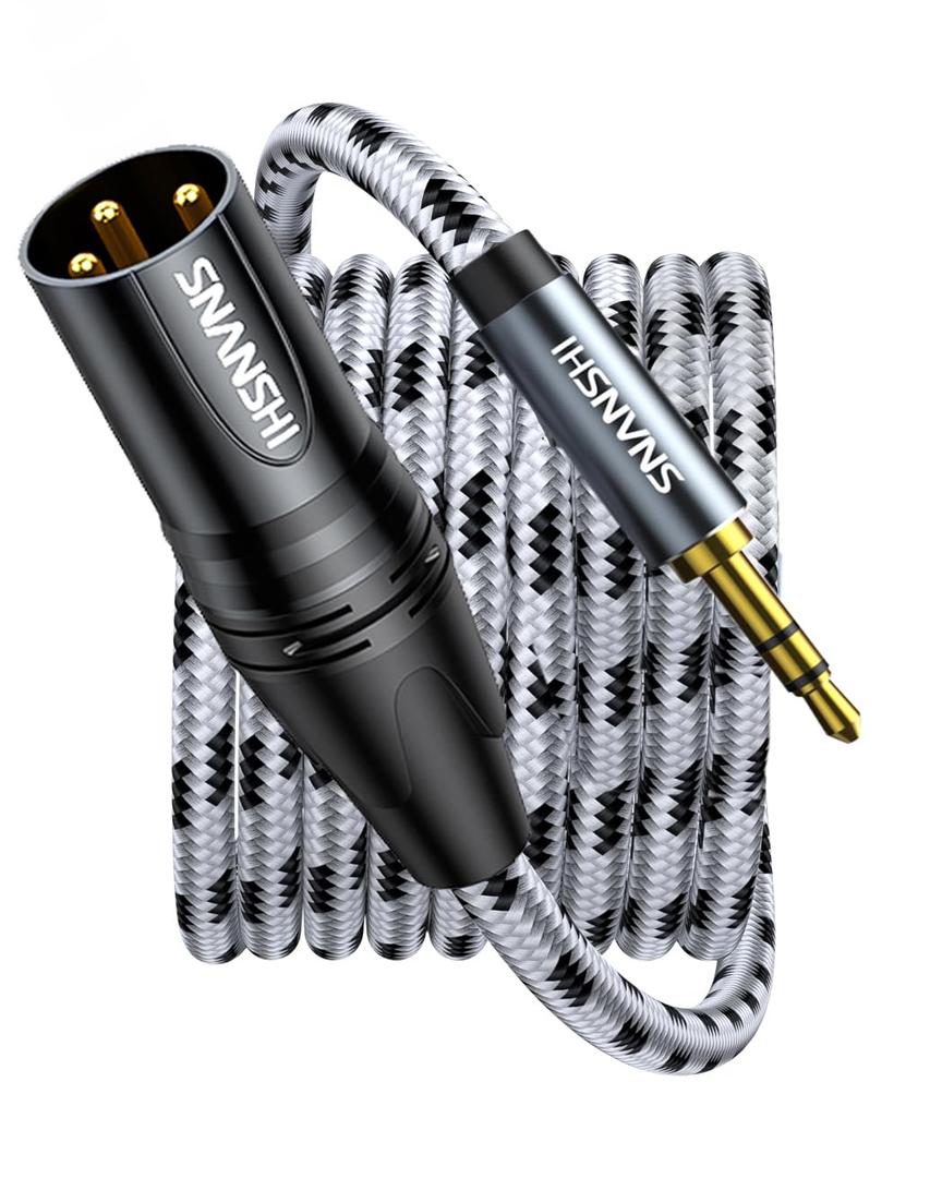 SNANSHI 3.5mm to XLR Male Cable 6.6 ft, Unbalanced Stereo to Mono Summing, 1/8 Inch TRS to XLR Cord Audio Interconnect for Laptop, iPhone to Mixer, Powered Speaker - (Not for Microphone)