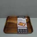 Wood Serving Tray with Metal Handles, Ottoman Tray Large Acacia Wooden Decorative Serving Tray for Coffee Table Living Room, 16.5" x 12.5" x 2.3"