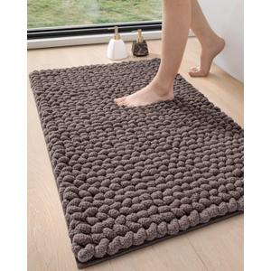 DEXI Bathroom Rugs 24x36, Non Slip Washable Bath Mat, Luxury Chenille Super Absorbent Thick Bathmats for Shower Floor, Plush Fluffy Shaggy Carpet for Tub, Brown