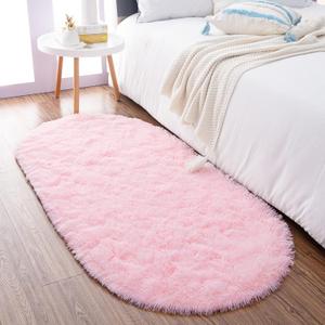 Noahas Fluffy Pink Rugs for Bedroom Girls,2.6' x 5.3' Oval Shaggy Fuzzy Living Room Carpet,Soft Area Rugs for Kids Room,Thick Plush Bedside Nursery Rug,Cute Room Decor for Teen Girls