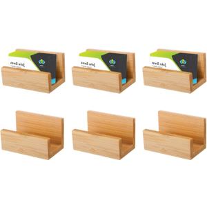 Seajan 6 Pcs Bamboo Wood Desktop Business Card Holder Business Card Holder Display for Desk Bamboo Stand Wood Organizer for Office Tabletop Counter