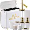 Bathroom Accessories Set, White Bathroom Set, Bathroom Accessory Set with Slim Trash Can,Soap Dispenser,Toilet Brush,Toothbrush Set, Qtip Holders for Housewarming