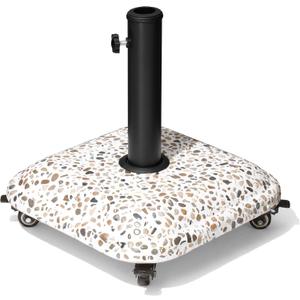 45lbs Patio Umbrella Base with 4 wheels, Square Cobblestone Concrete Stand, Heavy Duty Market Umbrella stand for Outdoor