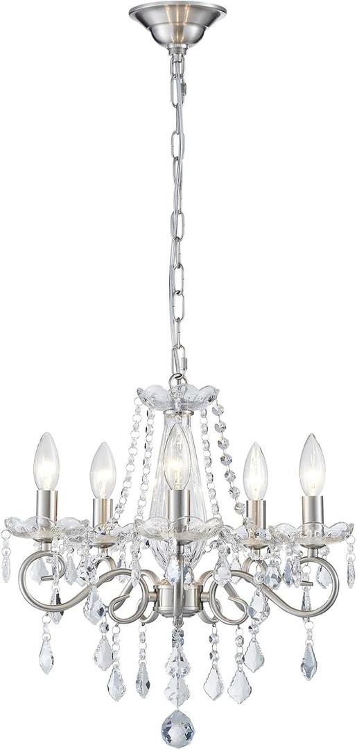 Mini Crystal Chandelier, Nickel Crystal Lighting,5-Light Modern Chandelier for Living Room Kitchen Island Entryway Bedroom (16.5" High 16.9" Wide)