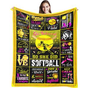 Softball Blanket Gift for Girls, Softball Accessories Party Decorations Bedroom Decor Soft Flannel Throw Blanket 50"x40"