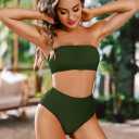 Pink Queen Women's Remove Strap High Waist Bikini Set Army Green, Medium
