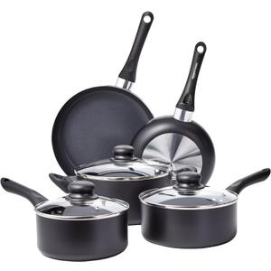 Amazon Basics Non Stick Kitchen Cookware 8-Piece Set, Non-Induction, Includes Pots and Pans, Black