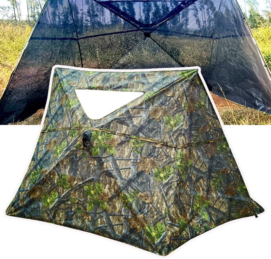 AUSCAMOTEK 3-Panel See-Through Ground Blind with Adjustable Side Panels for Deer Turkey Duck Hunting