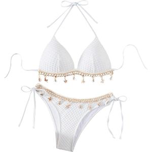 SweatyRocks Women's Sexy Halter Triangle Bikini Set Textured Swimsuits 2 Piece Bathing Suit M
