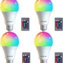 RGB Color Changing Light Bulbs,40W Equivalent,9W RGB LED Light Bulbs,A19 E27/E26 Warm White 6500K,16 Color Multicolor Light Bulb Dimmable Light for Home Party Bedroom Outdoor(4Pack)