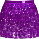 MOLFUJ Women's Sequin Tassel Skirt, Sparkly Fringe Skirt for Women, Glitter Metallic Rave Costume, Festival Party Skirts