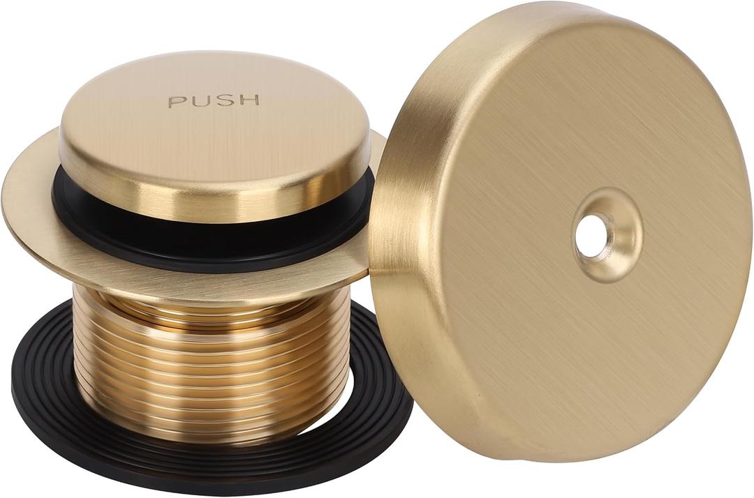 PRIMSOPH Tip-Toe Tub Drain Trim Kit with One Hole Overflow Faceplate Conversion Kit Assembly Universal Fine Coarse Thread Replacement Brushed Gold