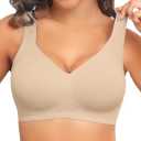 PoseFree Womens Seamless Wireless Supportive Bra Push Up Comfort Soft No Underwire Full Coverage T-Shirt Bra
(3X-Large, Nude)