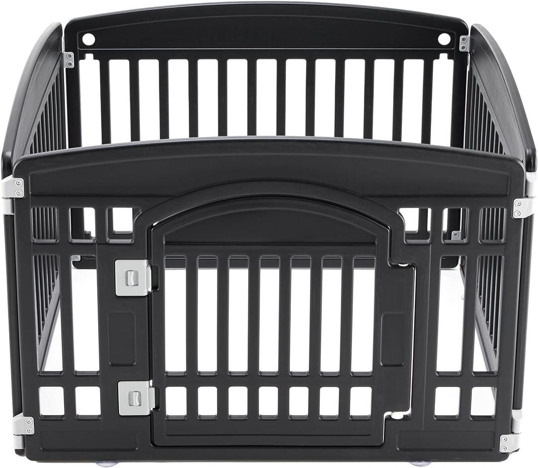 NEWBULIG Dog Playpen 4-Panel, 24IN Puppy Playpen, Stable Dog Play Pen Indoors/Outdoor with Secure Locking Door, Plastic Pet Fence for Small & Medium Dogs