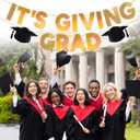 2 x Graduation Decorations Banner, No DIY Shiny Iridescent Gold It's Giving Grad Banner Graduation Cap Congrats Grad for College High School Ceremony Congratulation Graduations Party Decor Photo Backdrop