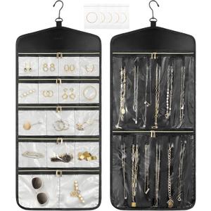 CHICECO Travel Jewelry Holder Organizer,Hanging Jewelry Organizer Storage With Zippered Pockets for Cloest,Wall,Door,Jewelry Holder for Earrings, NecklacesBeige Black