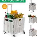 Foldable Utility Cart Folding Portable Rolling Crate Handcart with Durable Heavy Duty Plastic Telescoping Handle Collapsible 4 Rotate Wheels for Travel,Shopping, Luggage, Office, Teacher(White)