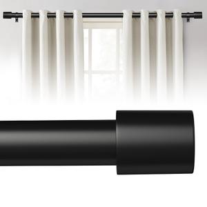 Curtain Rods for Windows 32 to 144 Inches, 1 inch Black Rustic Curtain Rod Set for Bedroom Living Room Divider, Adjustable Heavy Duty Outdoor Curtain Rod for Patio by MCCKLE (Black)