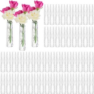 50 Pcs Plastic Bud Vases in Bulk Clear Small Flowers Vases for Centerpieces Wedding Decorations Home Banquet Formal Dinners Party Table Decor Office Ornaments (1.2 * 5.5inch,Pattern)