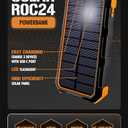 ToughTested 24,000 mAh Fast Charging Solar Power Bank, Portable Solar Charger External Battery Bank | LED Flashlight, IP67 Waterproof, Dustproof, Shockproof for Camping, Travel & Emergency Use