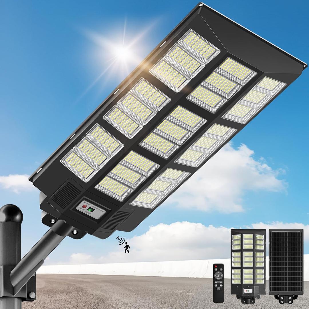 OKPRO 10000W Solar Street Lights Outdoor - Solar Lights Outdoor Waterproof Motion Sensor, Solar Parking Lot Lights Commercial Dusk to Dawn, LED Street Light Solar Powered for Outside, Yard